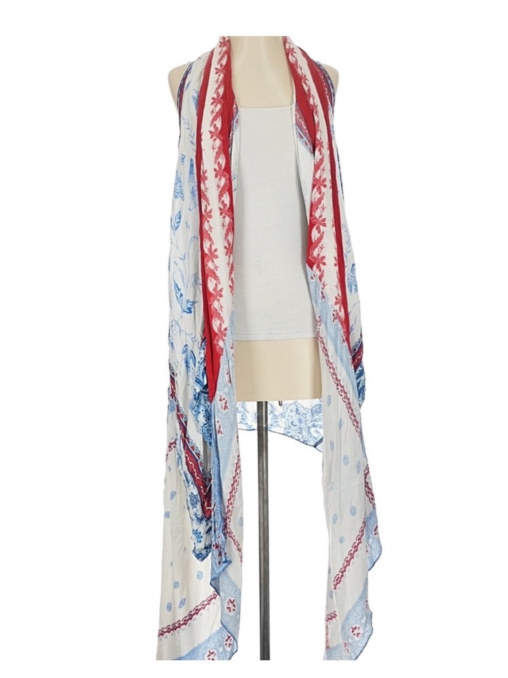 Free People Red, White & Blue Printed Swim Coverup Kimono - Picture 1 of 3